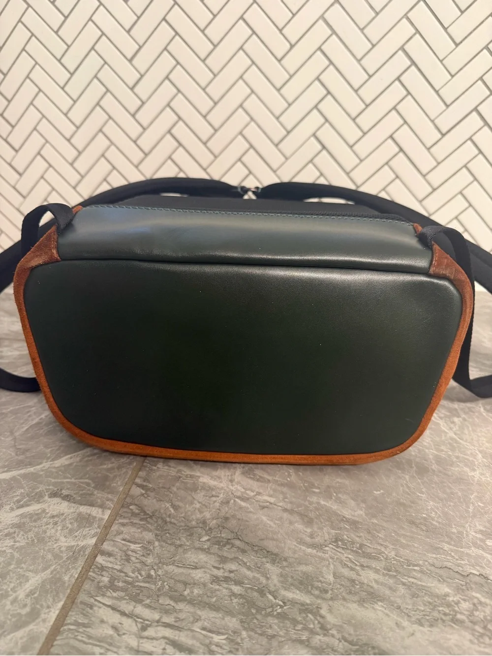 Coach Forest Green Signature Stagecoach Leather Backpack with Brown Suede Base